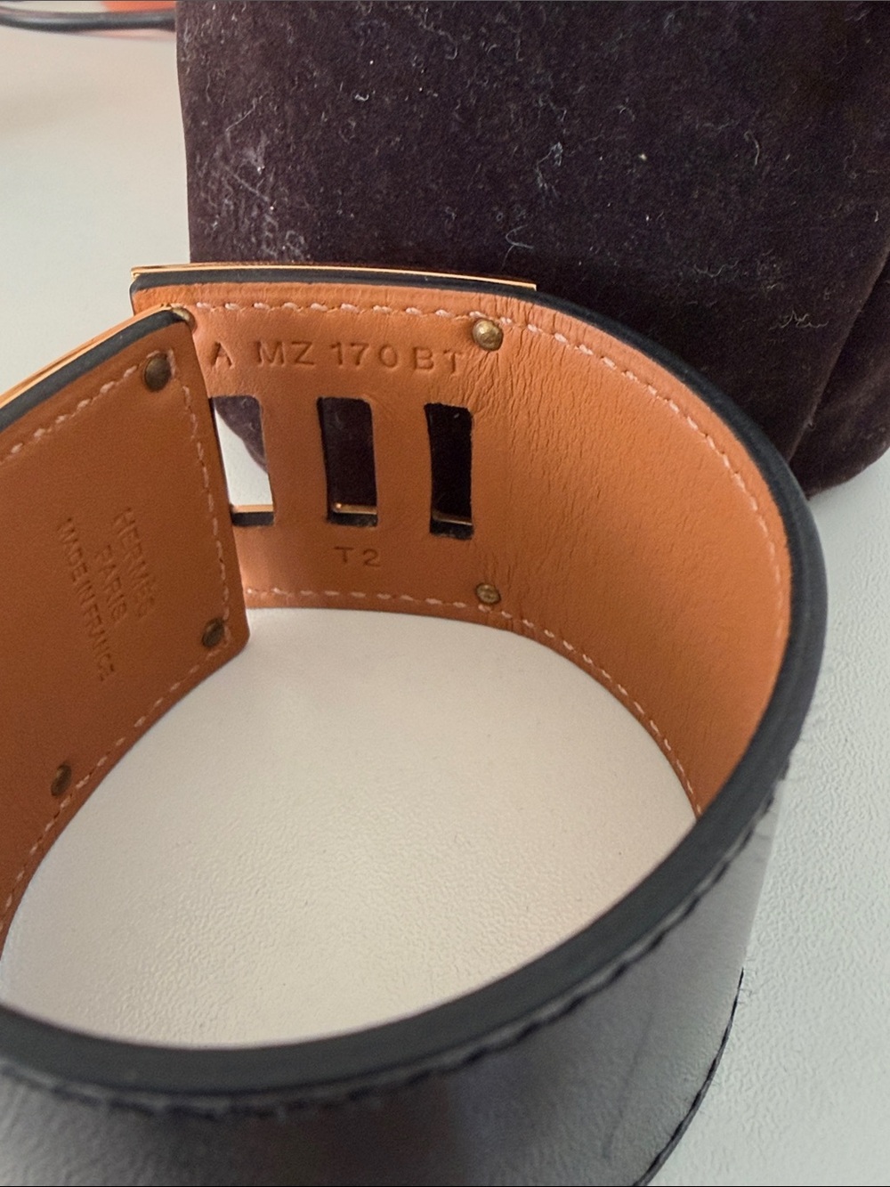 Hermes Black Leather Cuff with Rose Gold Lock Plate (Pre-Owned) - Picture 2 of 5